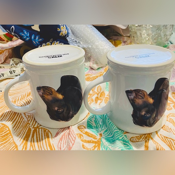 2 Vintage Dachshund Mugs with bas relief ceramic Short Hair Black&Tan Dachshunds - Picture 12 of 12